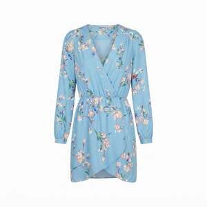 Brigitte Bailey Light Blue Floral Long Sleeve Wrap Mini Dress Medium